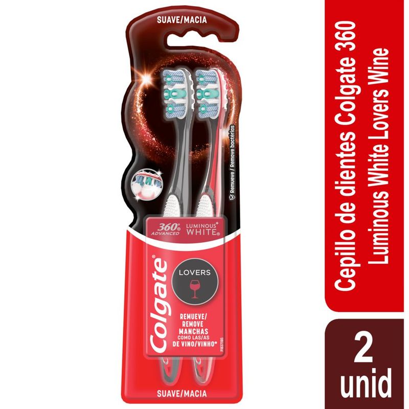 COLGATE - Cepillos Colgate 360 Luminous White Lovers Wine Pack 2 Und