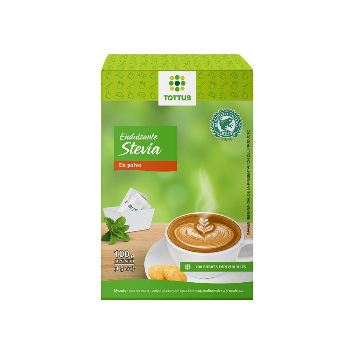 TOTTUS - Endulzante Stevia Tottus en Polvo Caja 100 Sobres