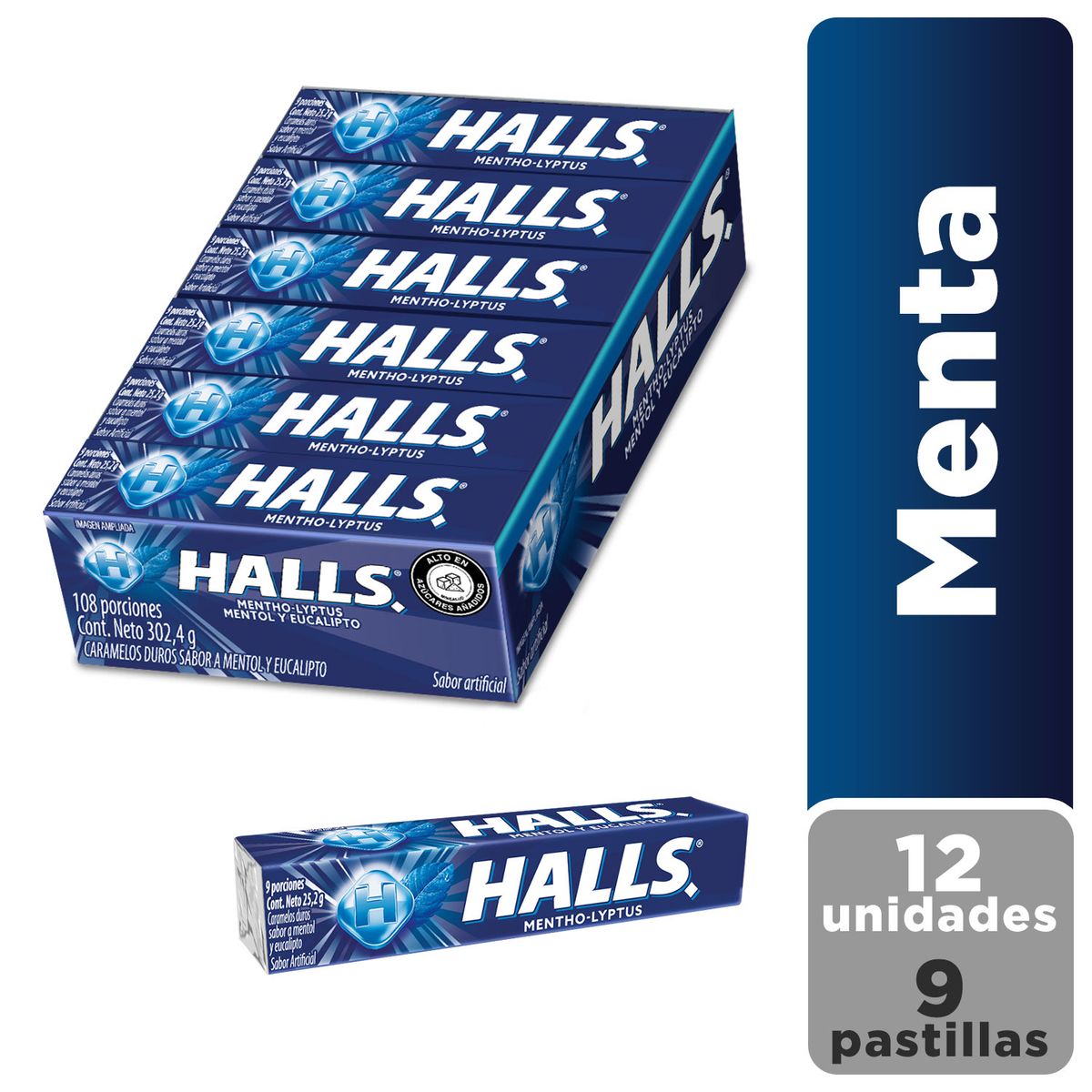 HALLS - Caramelos Mentho Lyptus Halls Display 12 Und
