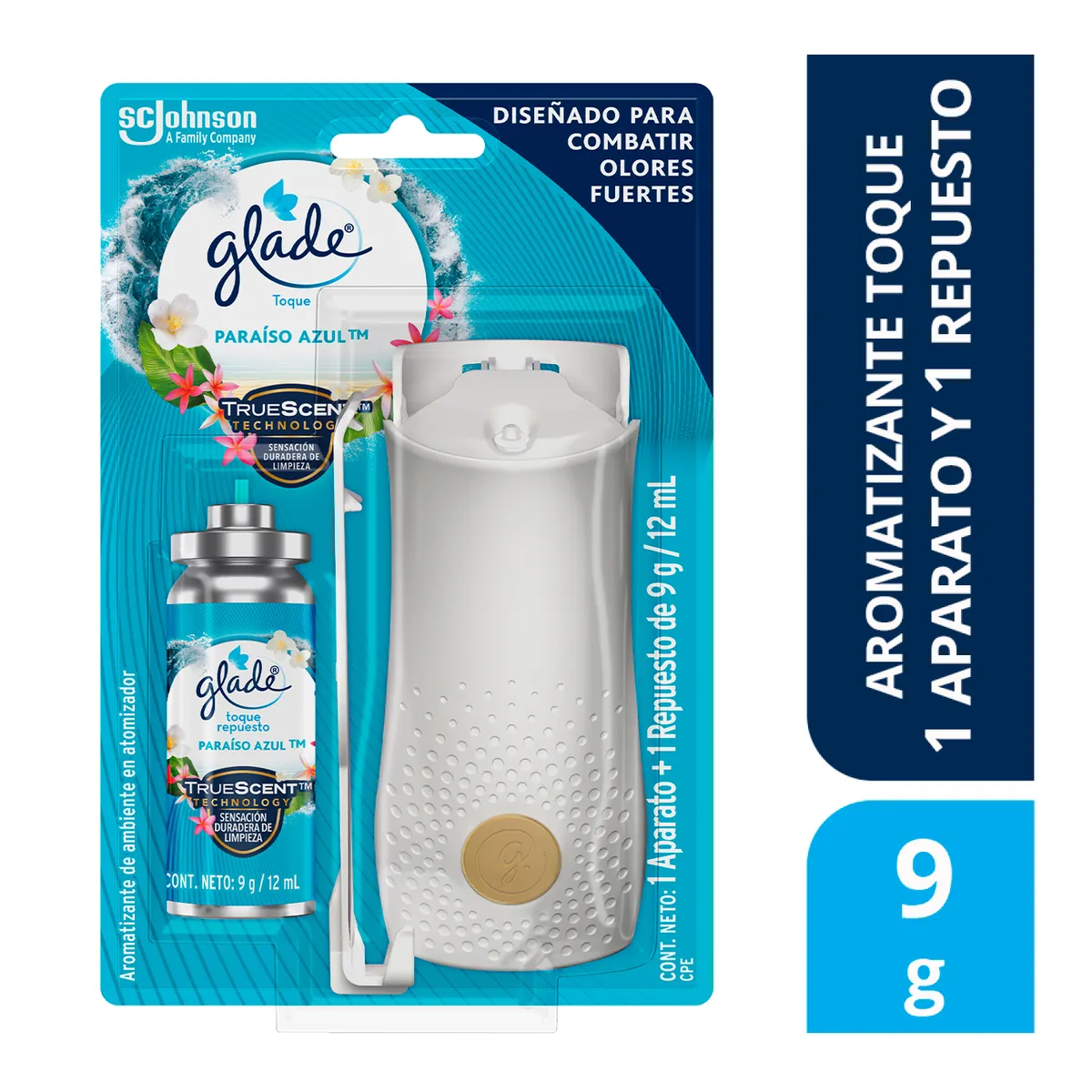 GLADE - Aromatizante Toque Glade Paraíso Azul + Repuesto 9 g