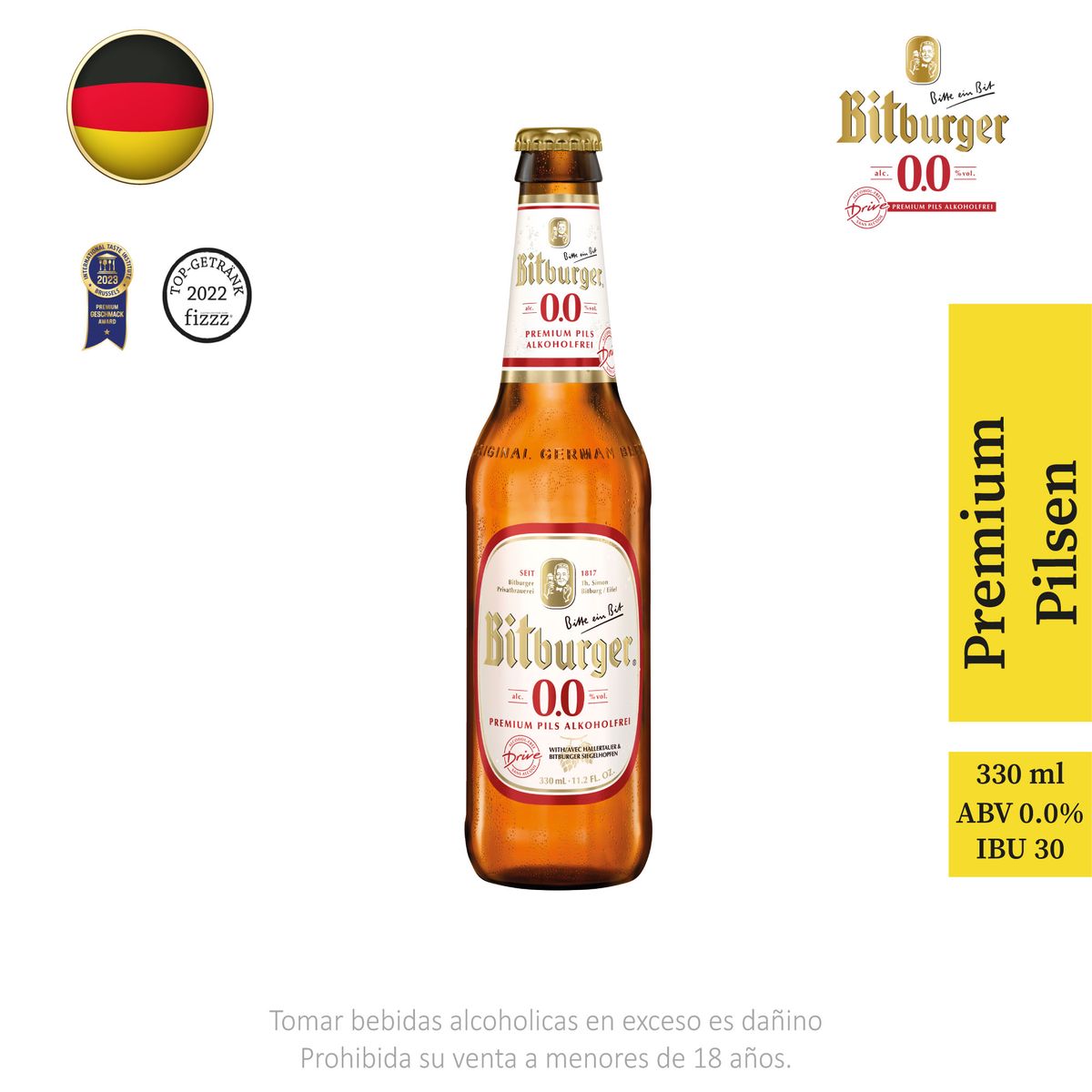 BITBURGER - Cerveza Bitburger Sin Alcohol Drive Bit Botella 330 mL