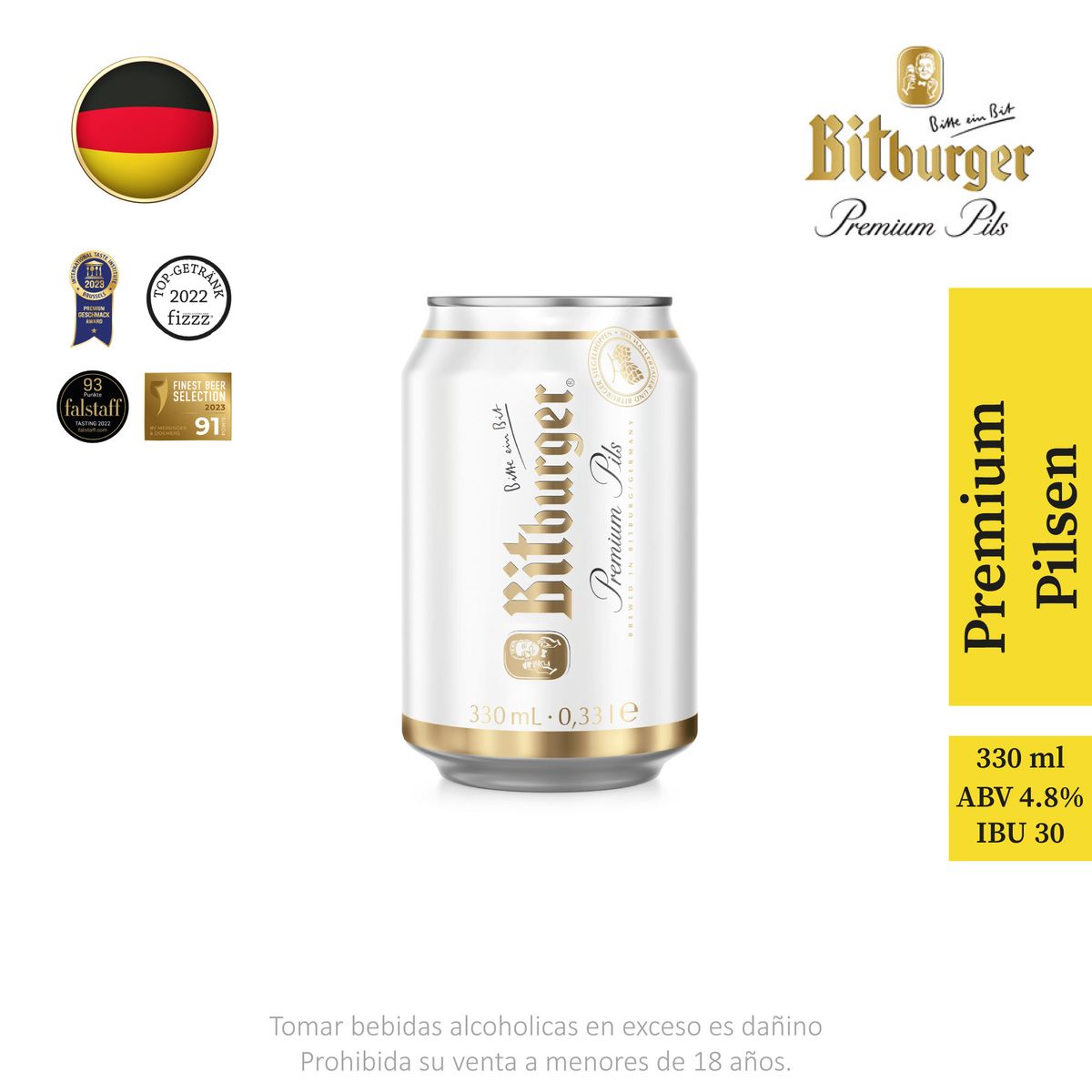 BITBURGER - Cerveza Bitburger Premium Pilsen Lata 330 mL