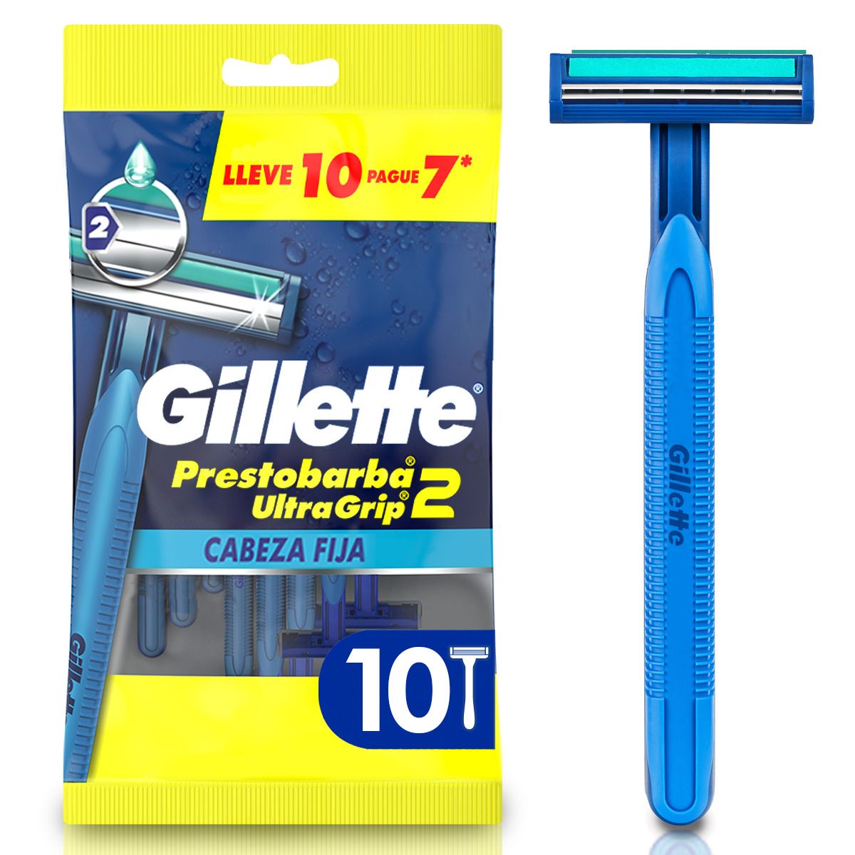 GILLETTE - Máquina de Afeitar Desechable con Cabezal Fijo Gillette Prestobarba Ultragrip2 Empaque 10 Und