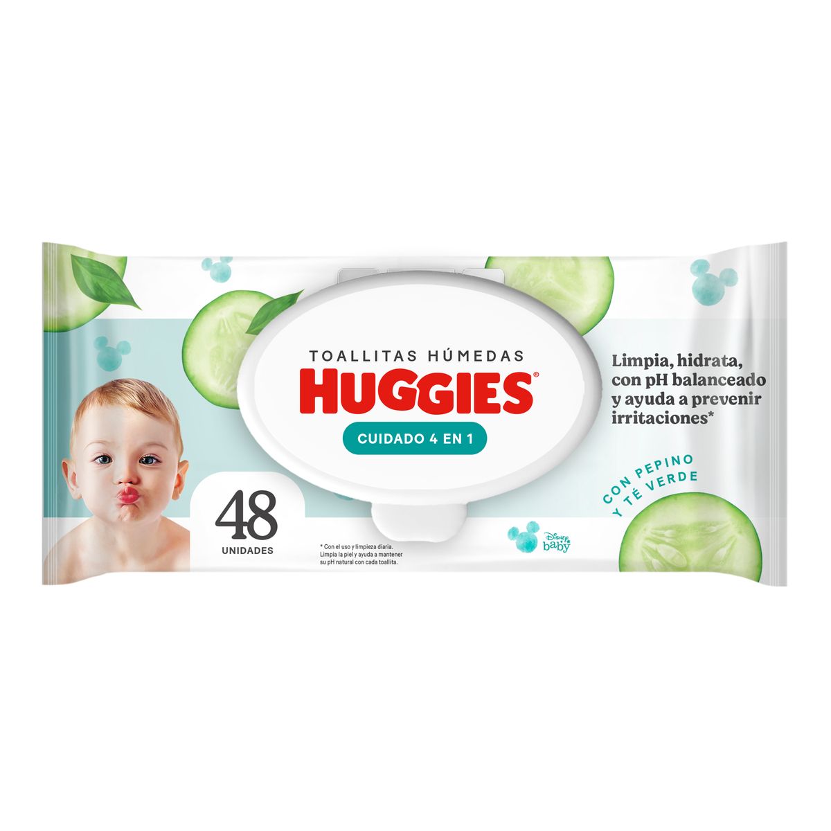 HUGGIES - Toallitas Húmedas Huggies One&Done Pepino y Té Verde Empaque 48 Und