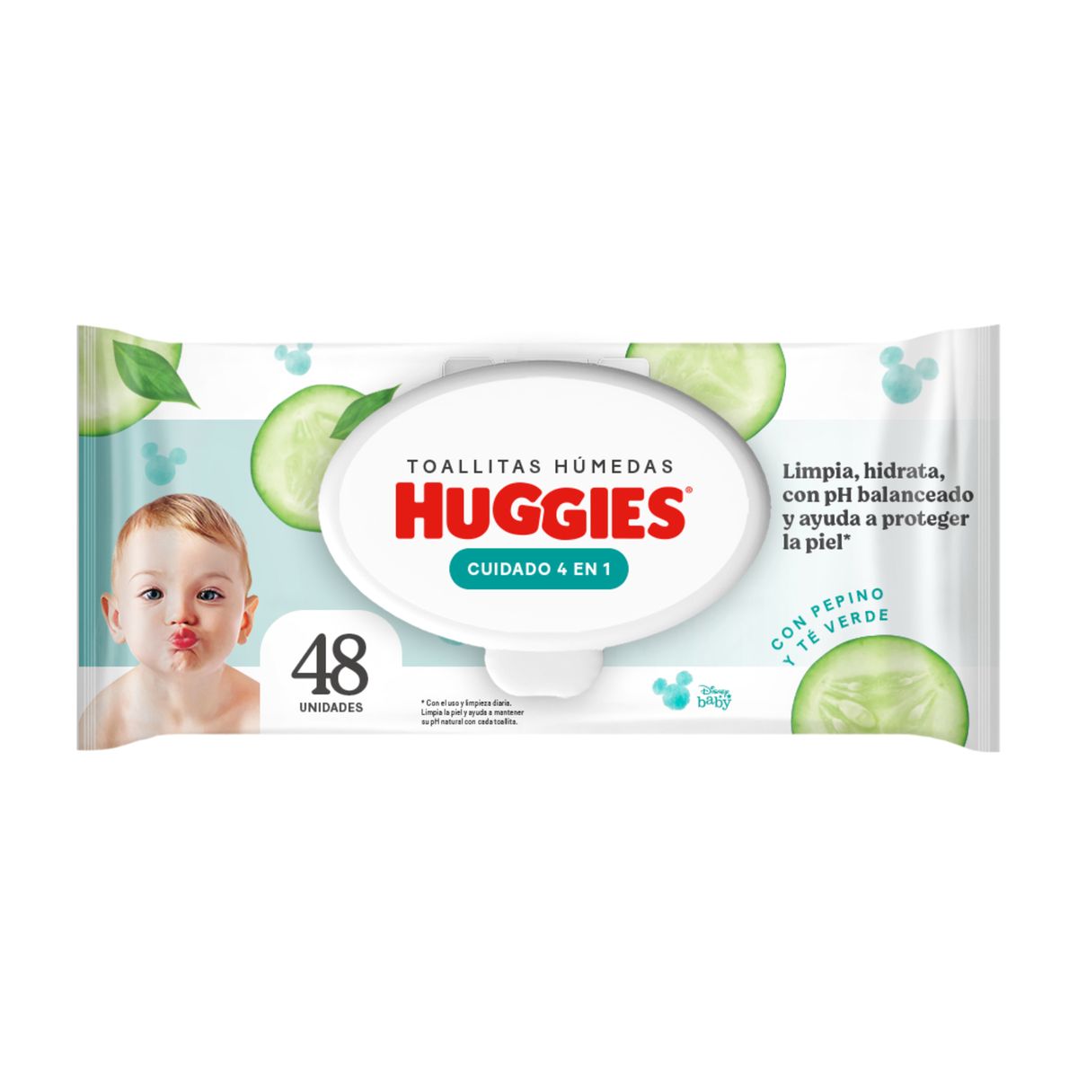 HUGGIES - Toallitas Húmedas Huggies One&Done Pepino y Té Verde Empaque 48 Und