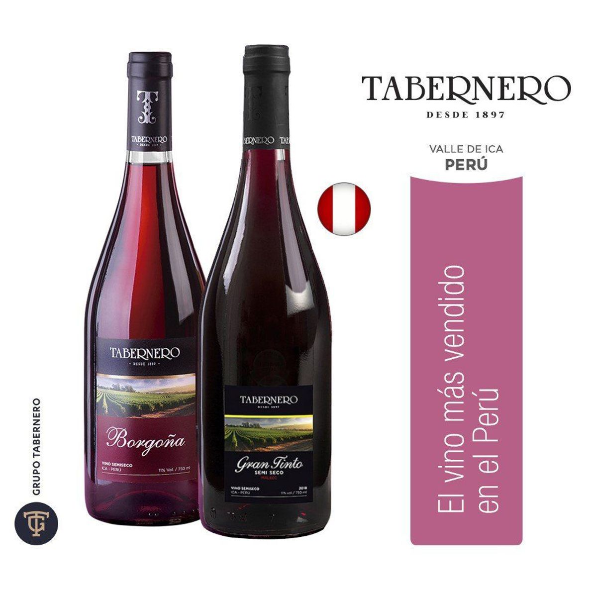 TABERNERO - Vino Tabernero Borgoña 750 mL + Gran Tinto 750 mL