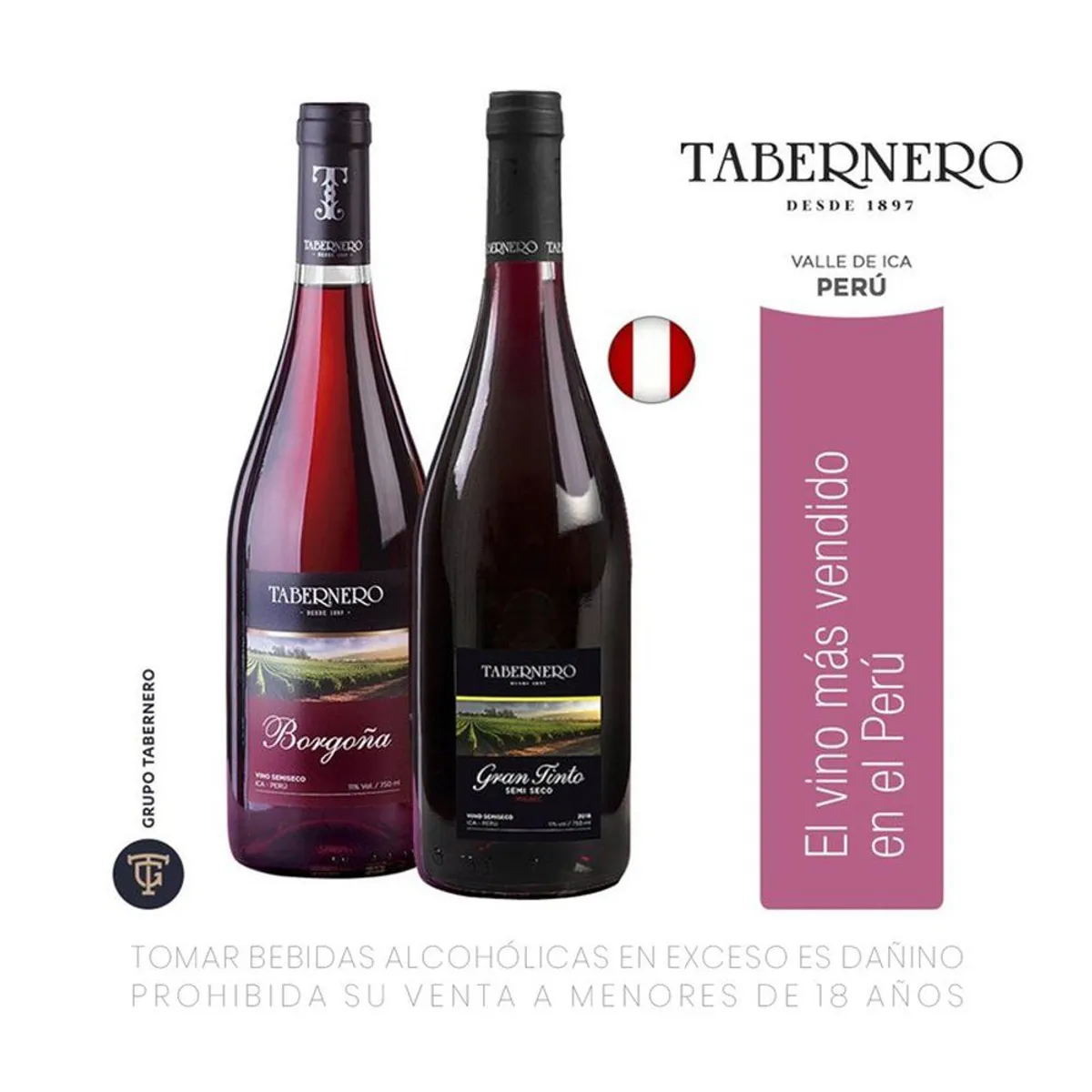 TABERNERO - Vino Tabernero Borgoña 750 mL + Gran Tinto 750 mL