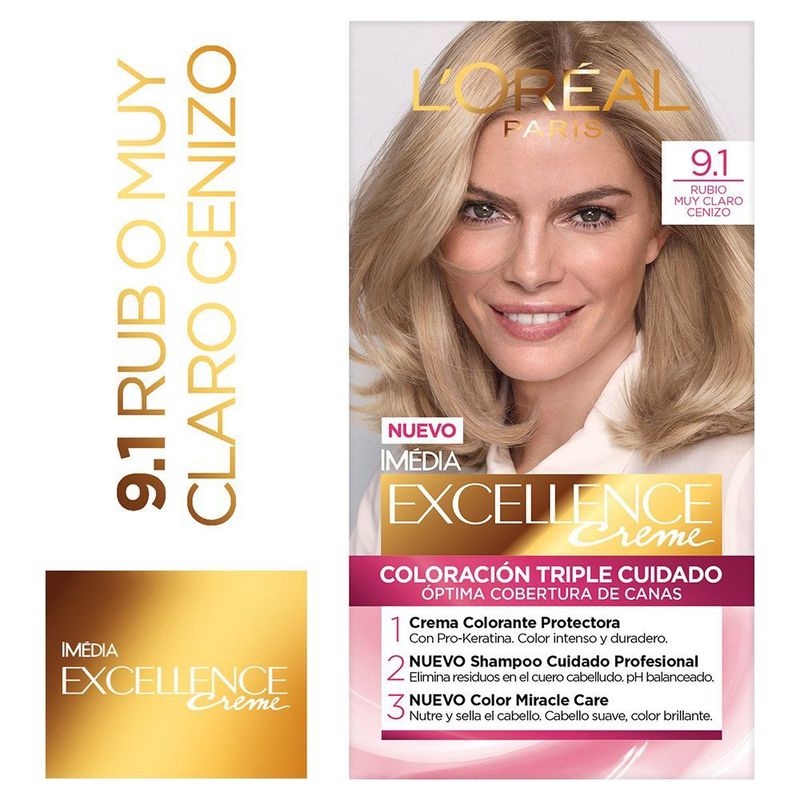 EXCELLENCE - Kit Tinte Capilar Excellence Tono 9.1 Rubio Muy Claro Cenizo