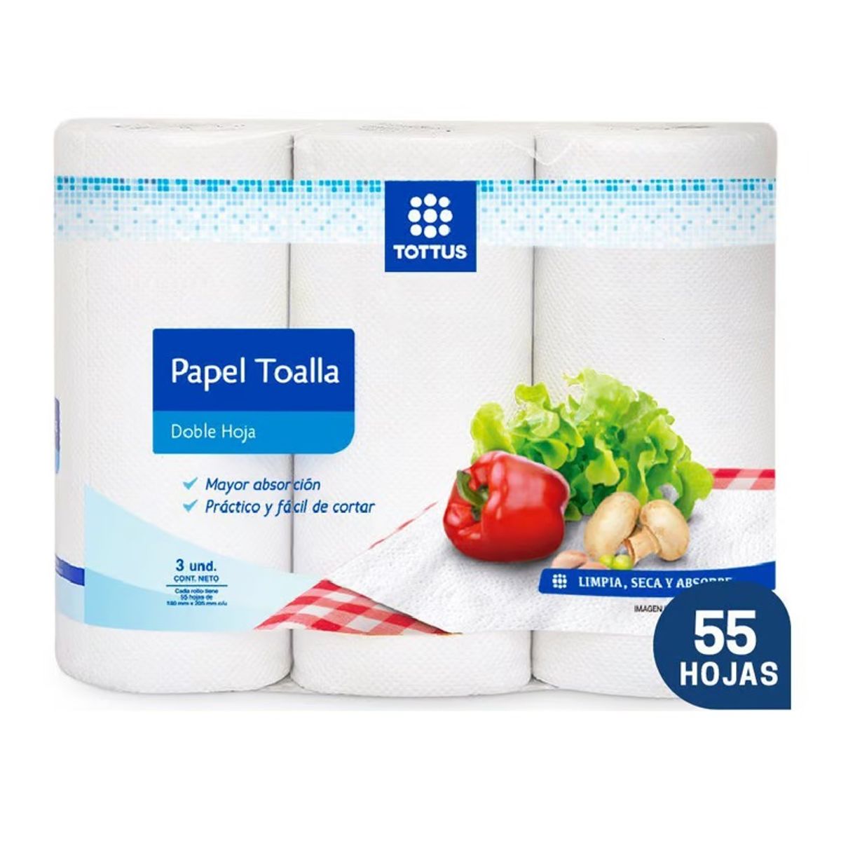 TOTTUS - Papel Toalla Tottus Doble Hoja Empaque 3 Und