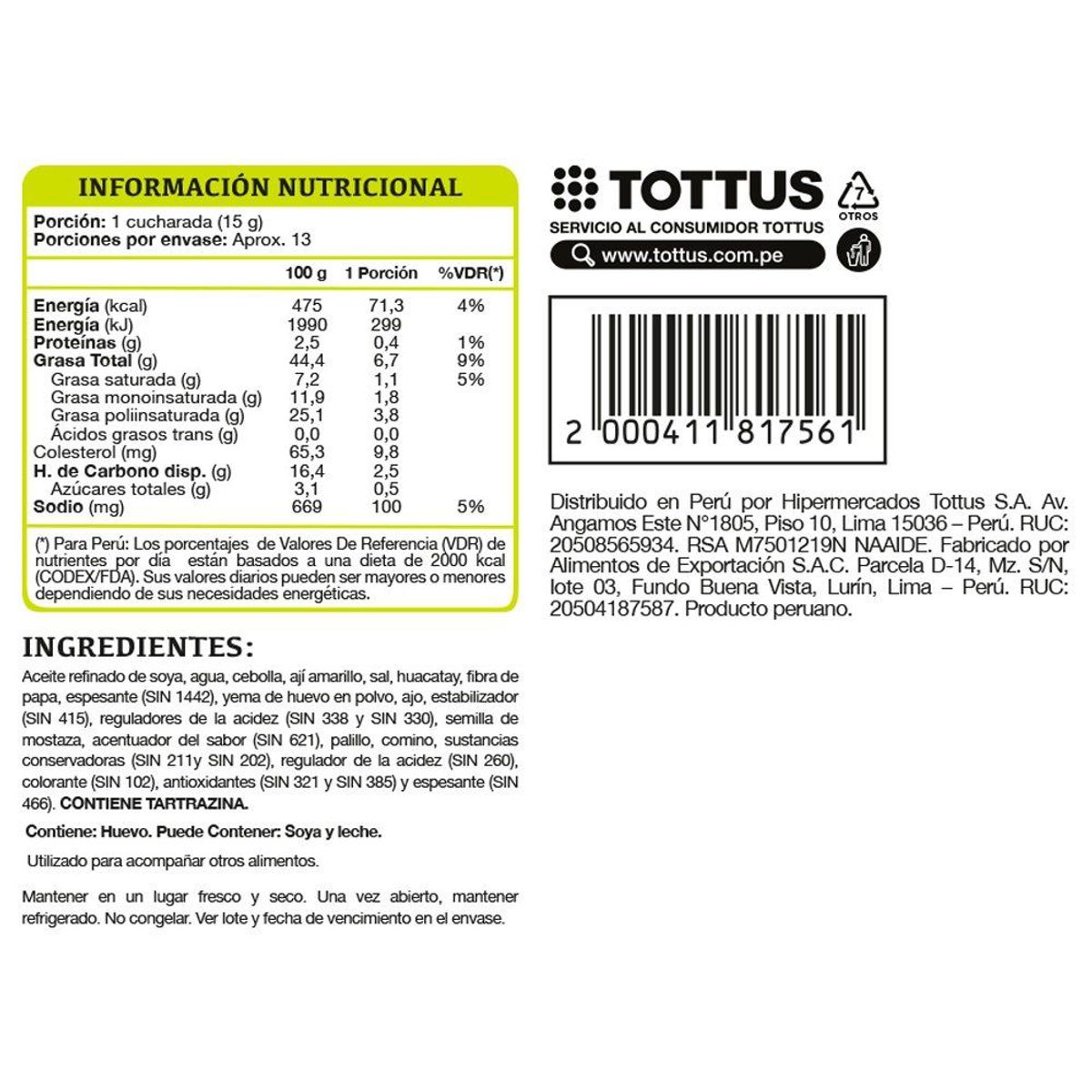 TOTTUS - Ají Criollo Tottus Doypack 200 g