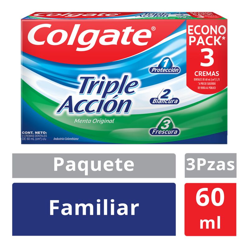COLGATE - Pack Pasta Dental Colgate Triple Acción 3 Cajas 60 mL