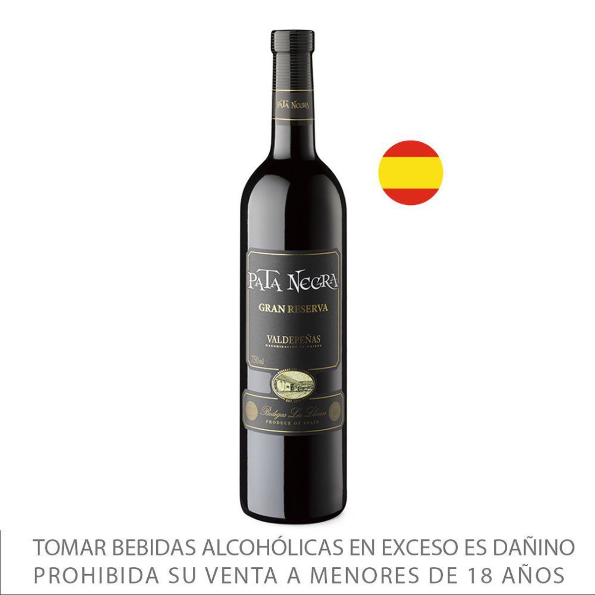PATA NEGRA - Vino Pata Negra Tinto Valdepeñas Gran Reserva Botella 750 mL