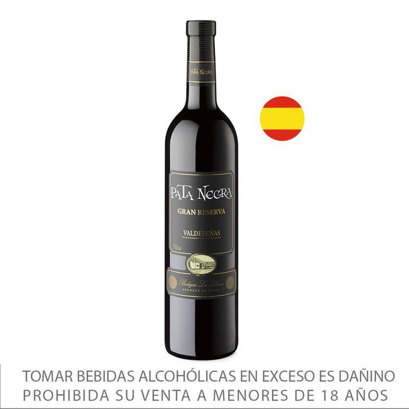 PATA NEGRA - Vino Pata Negra Tinto Valdepeñas Gran Reserva Botella 750 mL