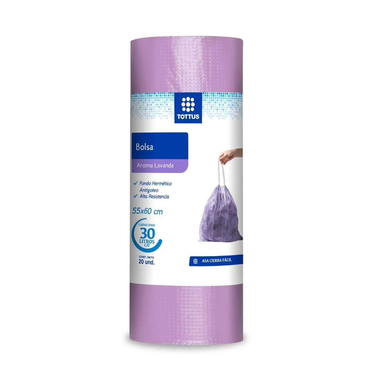 TOTTUS - Bolsa de Basura Perfumada Lavanda Tottus 30 L Empaque 20 Und