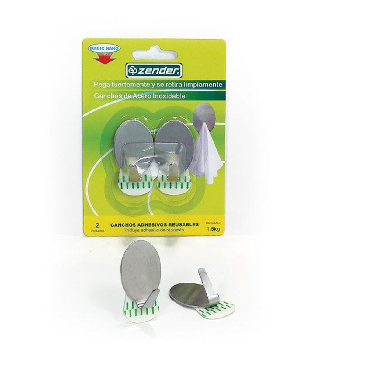 ZENDER - Gancho Adhesivo Reusable Acero Inox X2Un