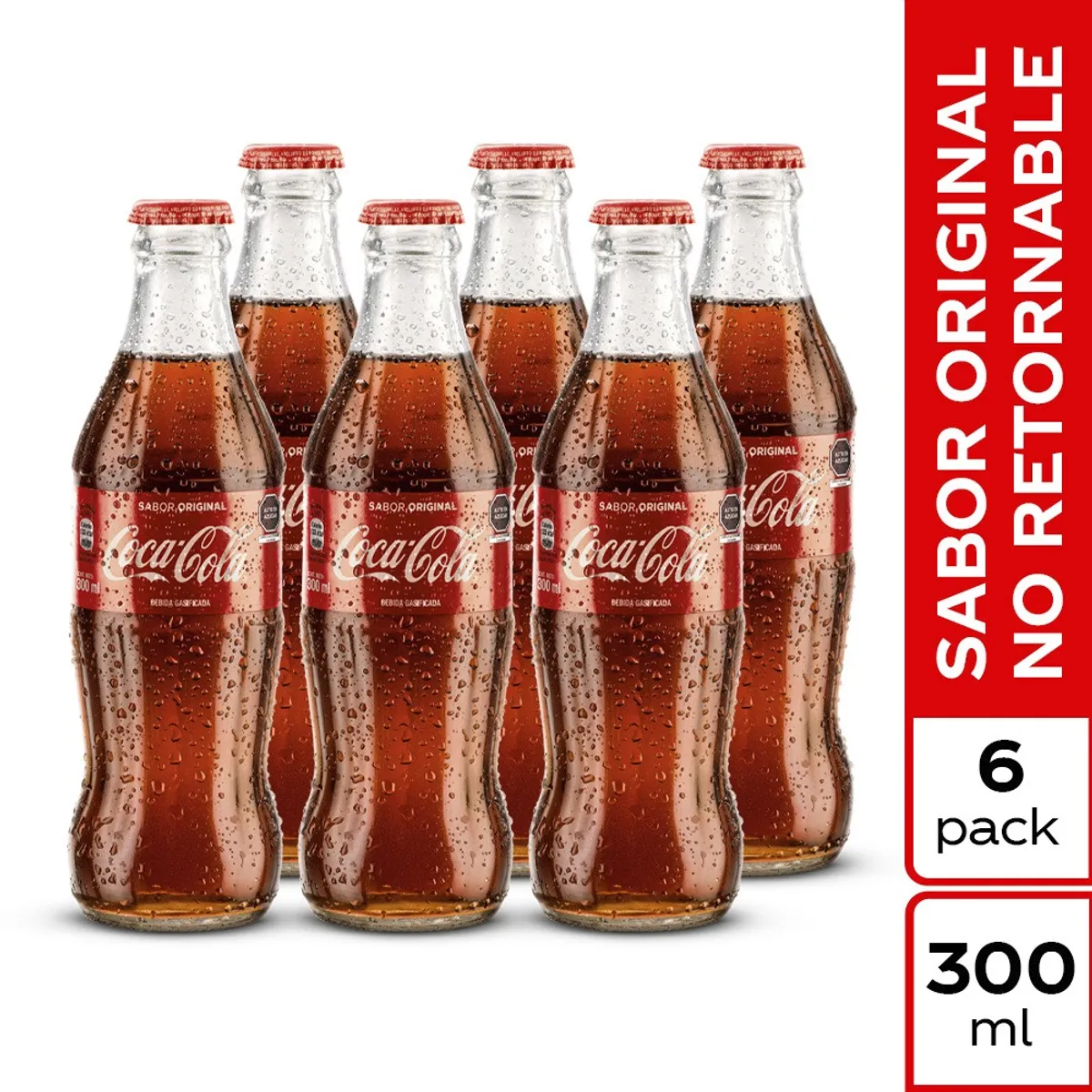 COCA COLA - Gaseosa Coca Cola Vidrio Sixpack Botella 300 mL