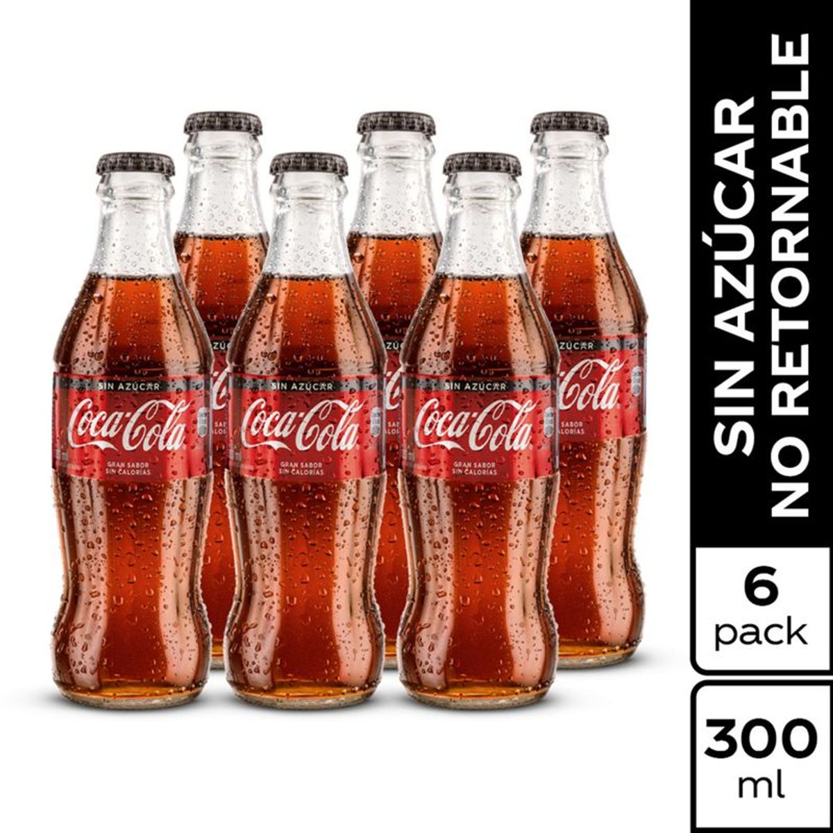 COCA COLA - Gaseosa Coca Cola Zero Vidrio Sixpack Botella 300 mL