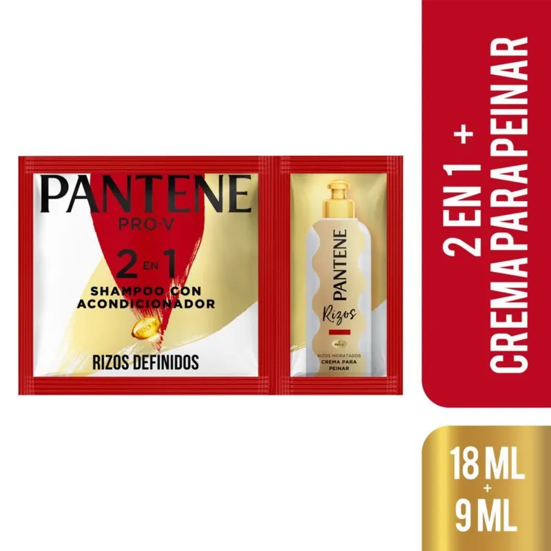 SHAMPOO PANTENE 2 EN 1 RIZOS DEFINIDOS + ACONDICIONADOR 18ML Y 9ML SACHET