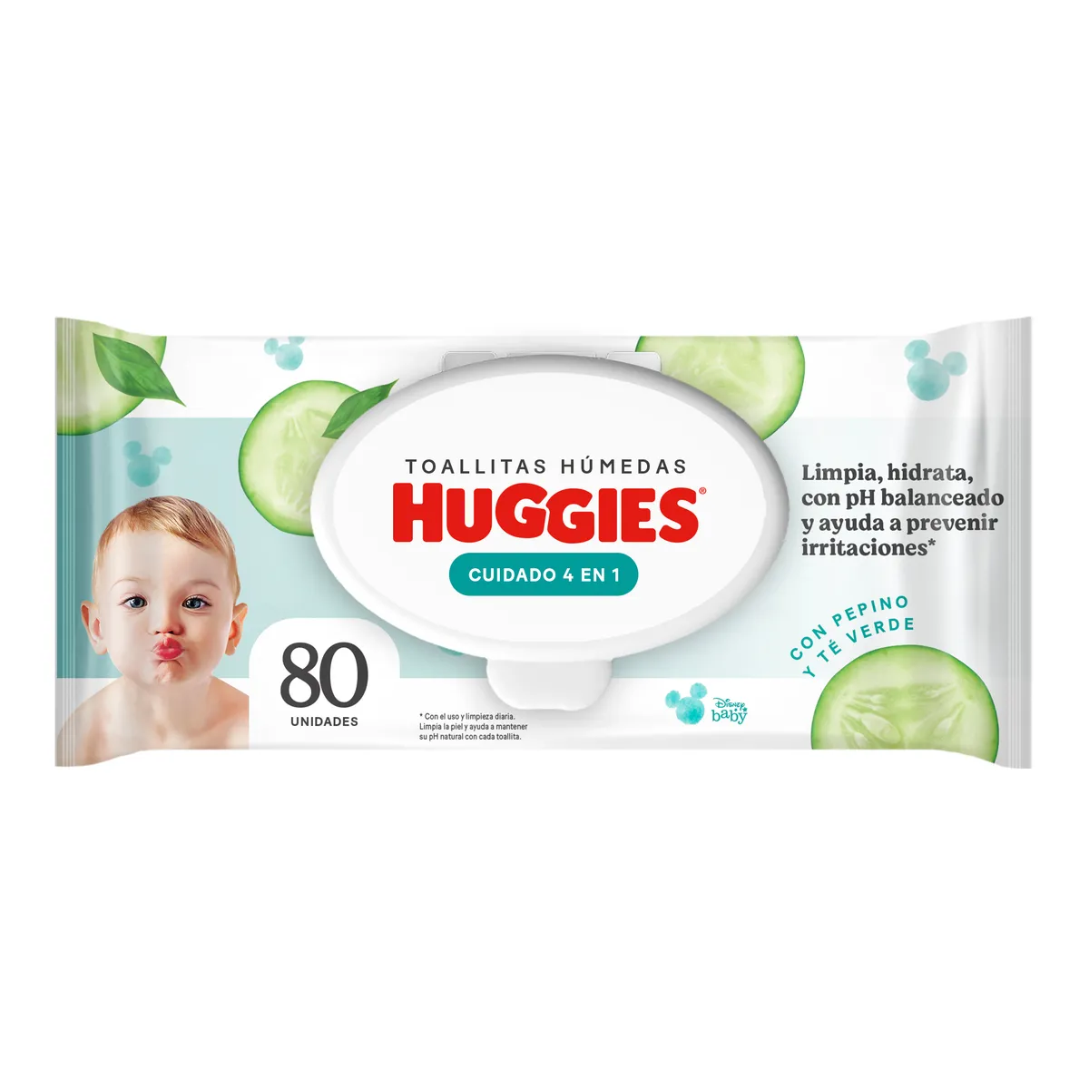 HUGGIES - Toallitas Húmedas Huggies One&Done Pepino y Té Verde Empaque 80 Und