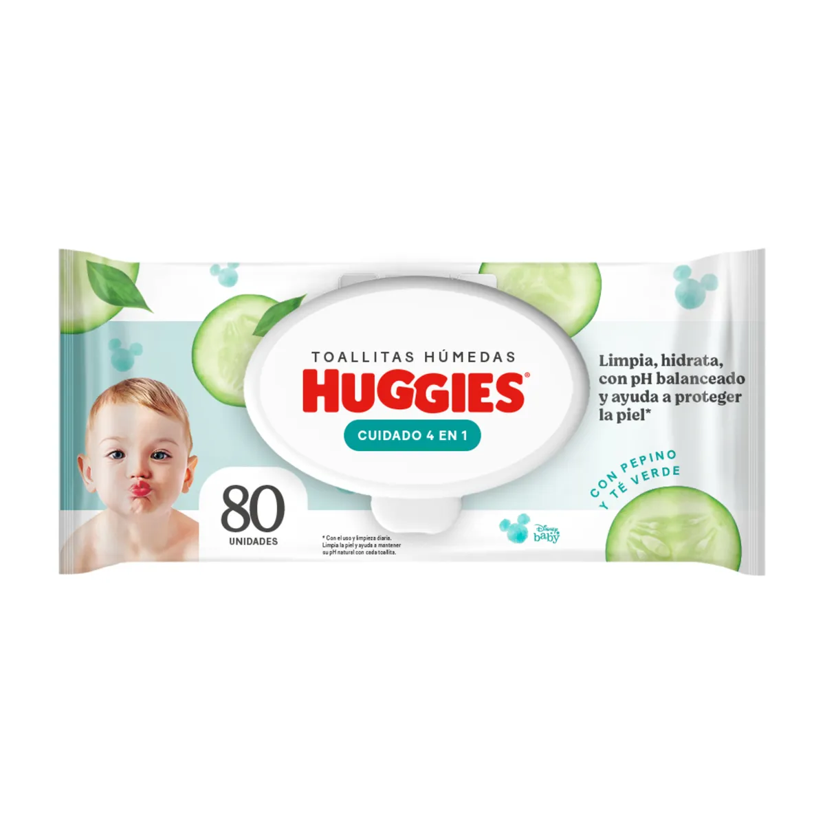 HUGGIES - Toallitas Húmedas Huggies One&Done Pepino y Té Verde Empaque 80 Und