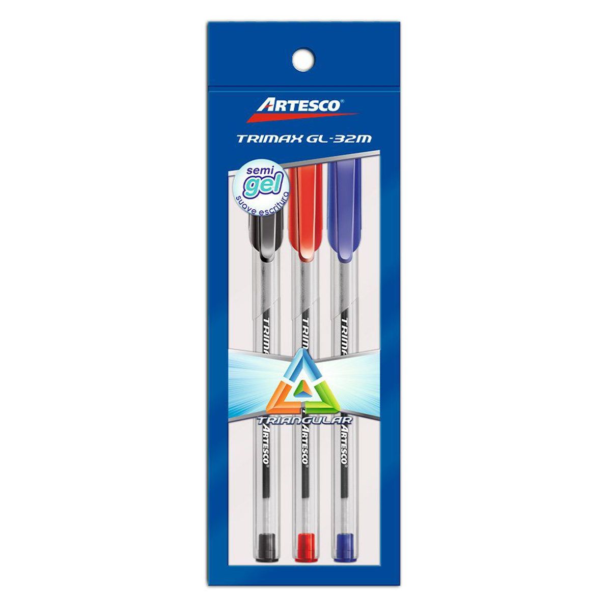 ARTESCO - Lapiceros Artesco Trimax Gl-32 Color Rojo Azul Y Negro Empaque 3 Und