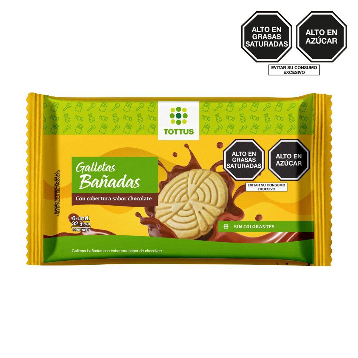 TOTTUS - Galletas Bañadas Tottus en Chocolate Sixpack 192 g