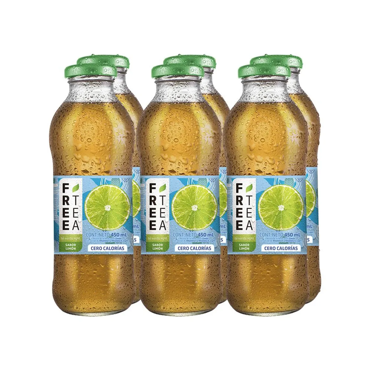 FREE TEA - Bebida Té Verde Free Tea Light Limón Sixpack Botella 450 mL