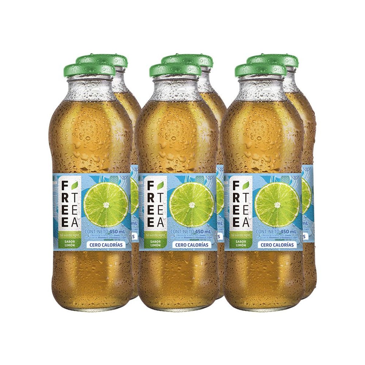FREE TEA - Bebida Té Verde Free Tea Light Limón Sixpack Botella 450 mL