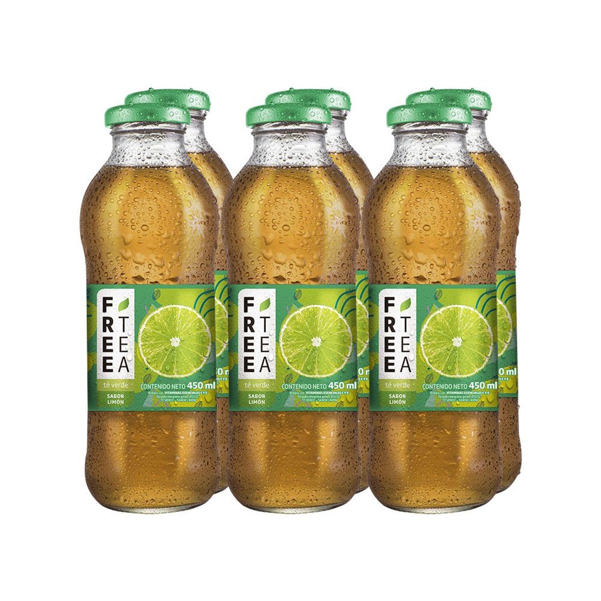 FREE TEA - Bebida Té Verde Free Tea Limón Sixpack Botella 450 mL