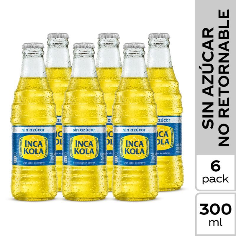 INCA KOLA - Gaseosa Inca Kola Sin Azúcar Sixpack Botella 300 mL