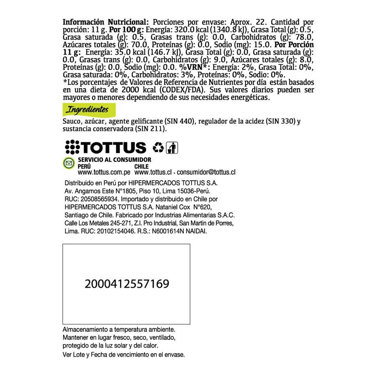 TOTTUS - Mermelada de Sauco Tottus Envase 240 g
