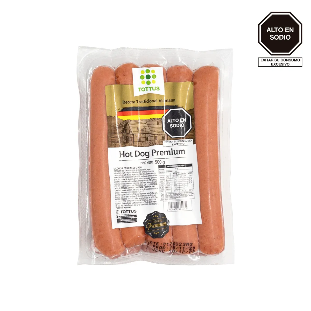 TOTTUS - Hot Dog Premium de Cerdo Tottus Empaque 500 g