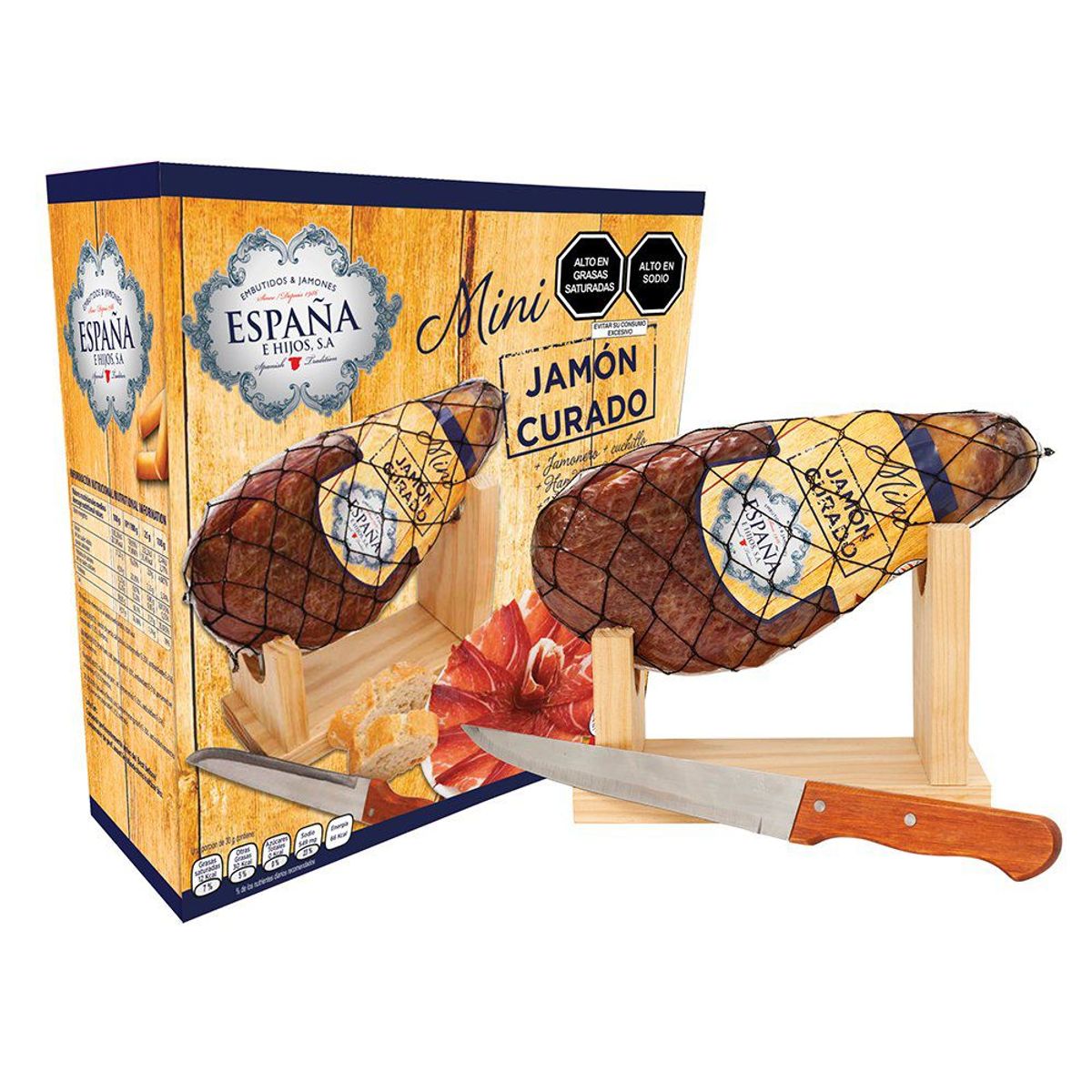 ESPANA E HIJOS - Mini Jamón Curado España e Hijos 1 Kg + Cuchillo Jamonero