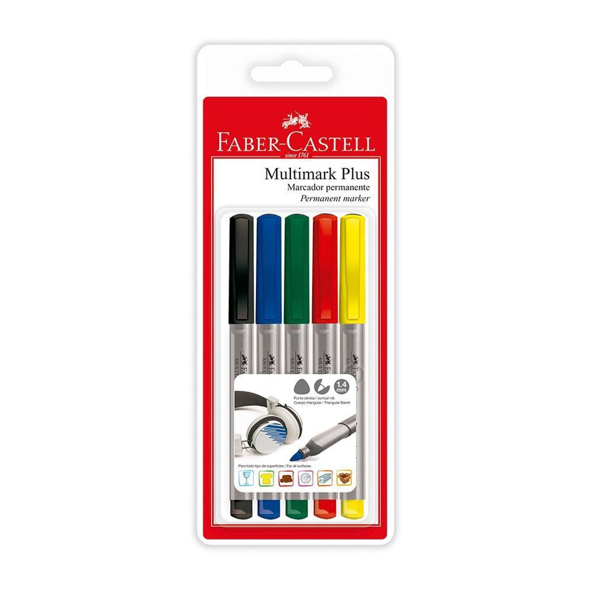 FABER CASTELL - Plumones Permanentes Faber Castell Multimark Plus Empaque 5 Und