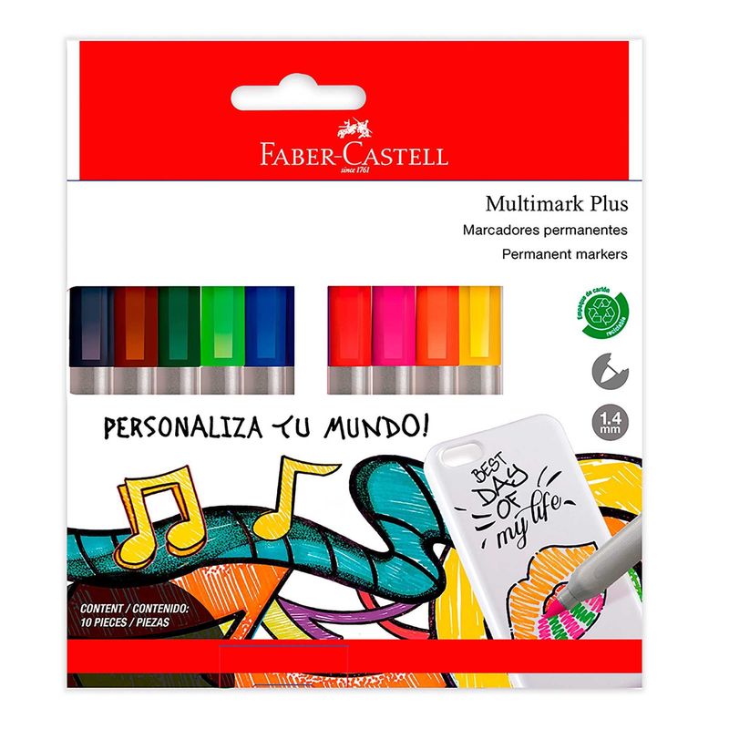 FABER CASTELL - Plumones Permanentes Faber Castell Multimark Plus Blíster 10 Und