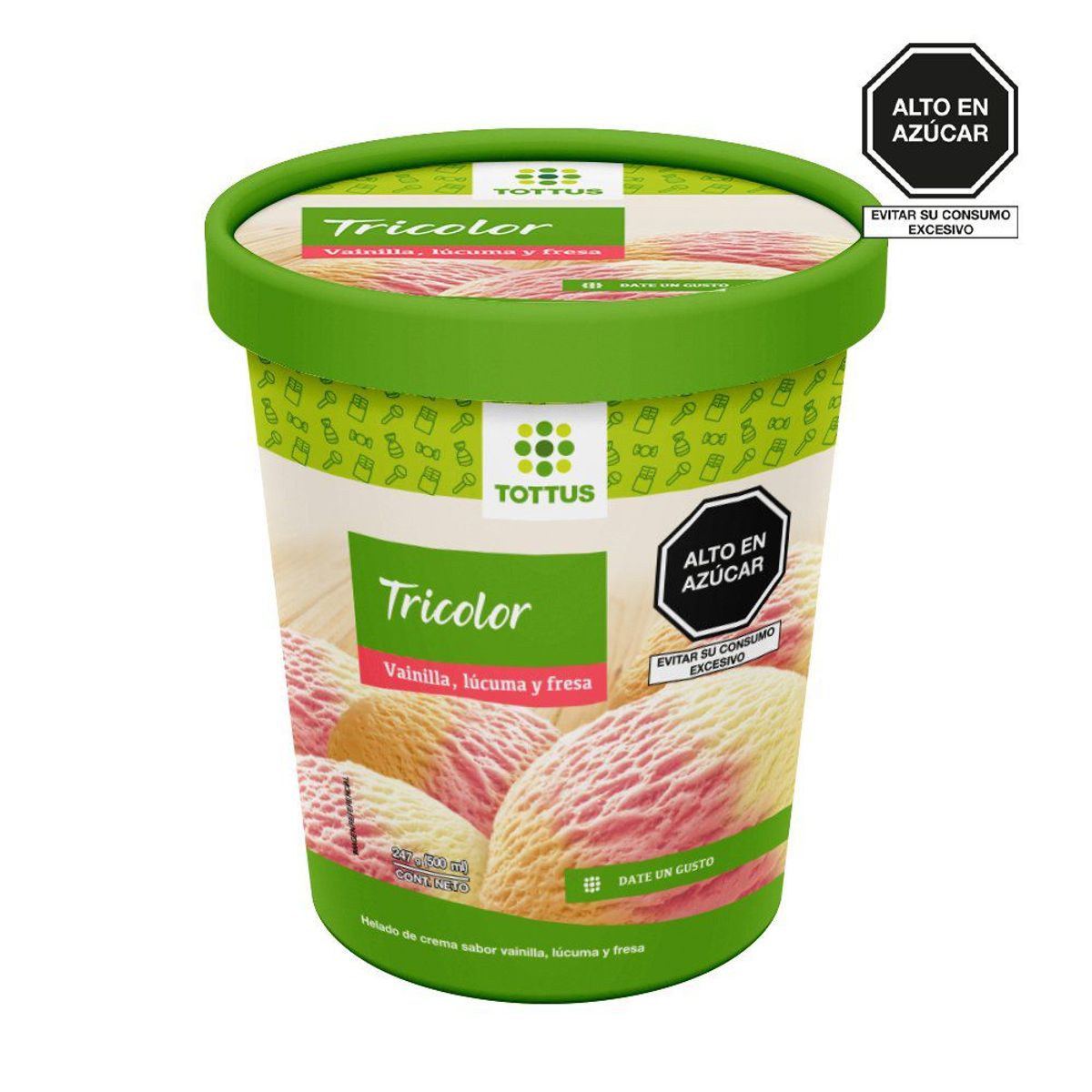 TOTTUS - Helado de Crema Tricolor Tottus Pote 500 mL