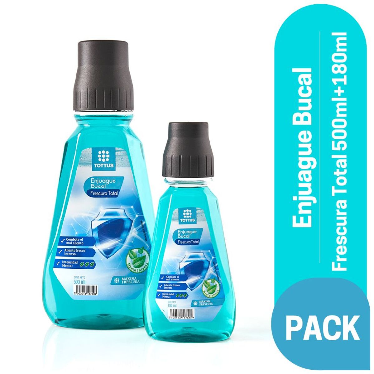 TOTTUS - Pack Enjuague Bucal Tottus Frescura Total 500 mL + 180 mL