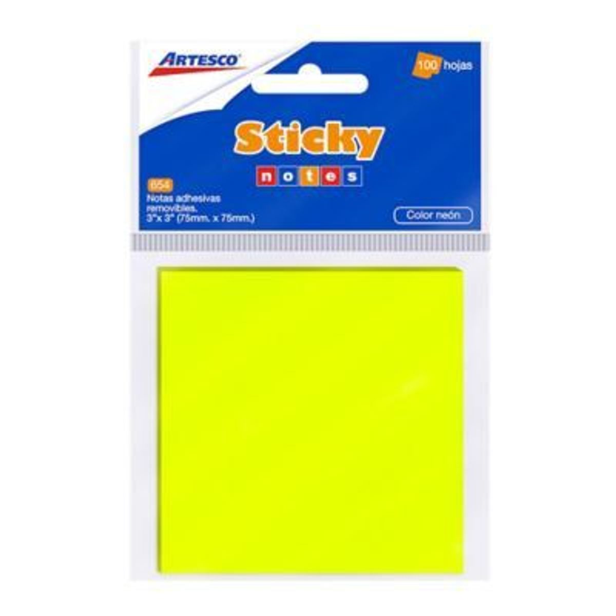 ARTESCO - Notas Adhesivas Artesco 3 x 3 Amarillo Neón Empaque 100 Hojas