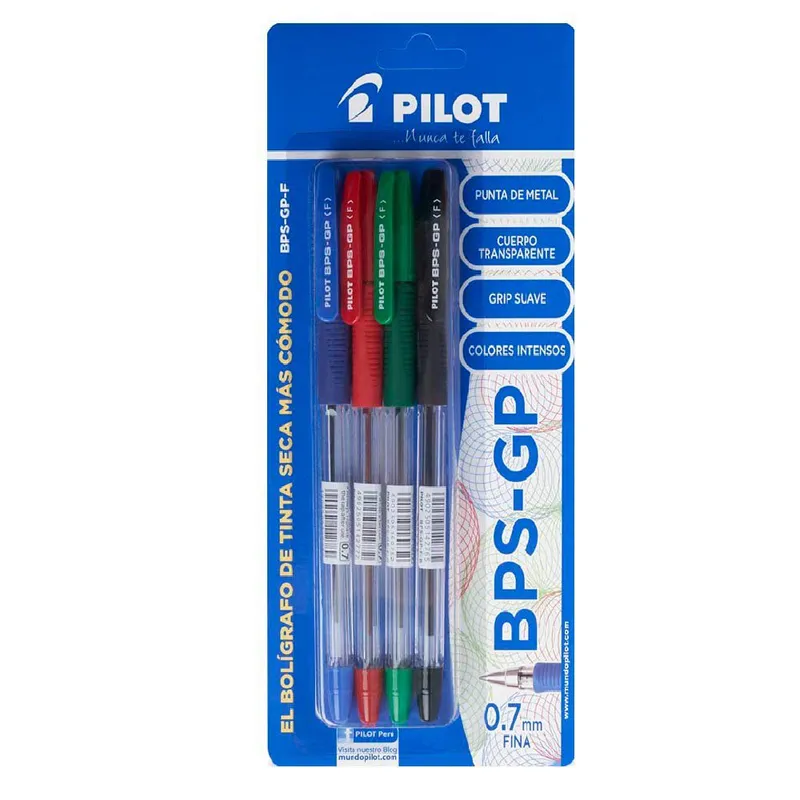 Lapicero Pilot Tinta Seca Bps Gp Azul Negro Rojo Verde Blíster 4 Und