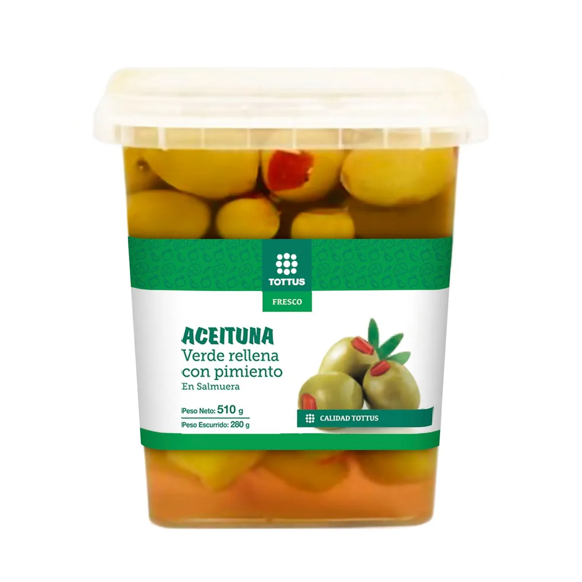 TOTTUS - Aceituna Verde con Pimiento Tottus Envase 280 g