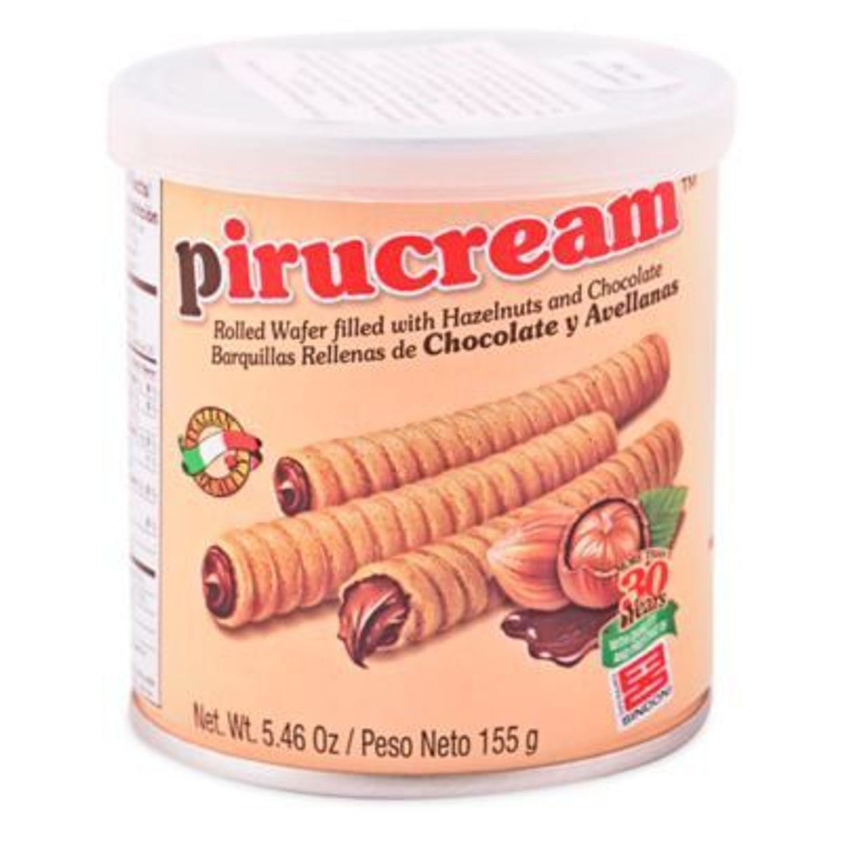 PIRUCREAM - Barquillo Chocolate Avellana Pirucream Lata 155 g