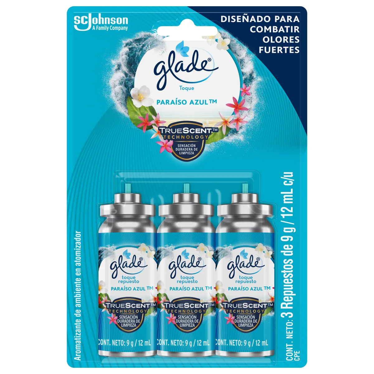 GLADE - Repuesto Ambientador Automático Glade Paraíso Azul Empaque 3 Und