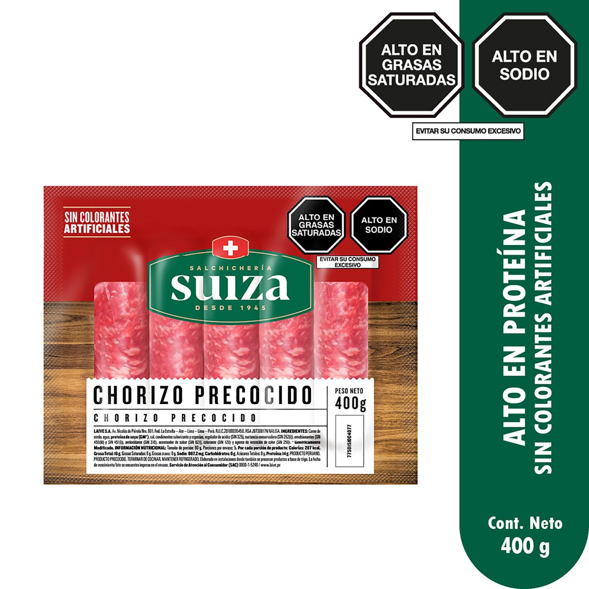 SUIZA - Chorizo Precocido Suiza Empaque 400 g