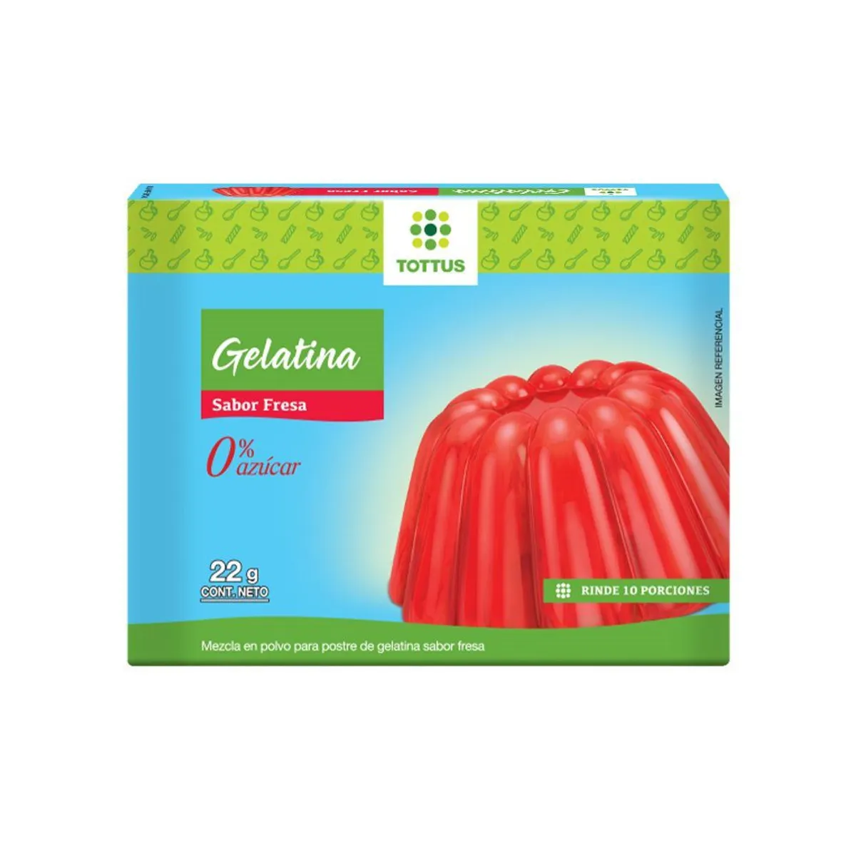 TOTTUS - Gelatina con Sabor a Fresa Light 22 g