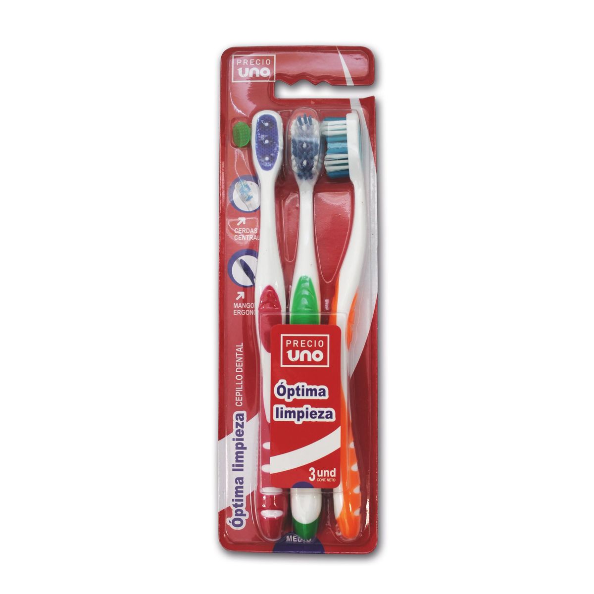 PRECIO UNO - Cepillo Dental Precio Uno Óptima Limpieza Empaque 3 Und