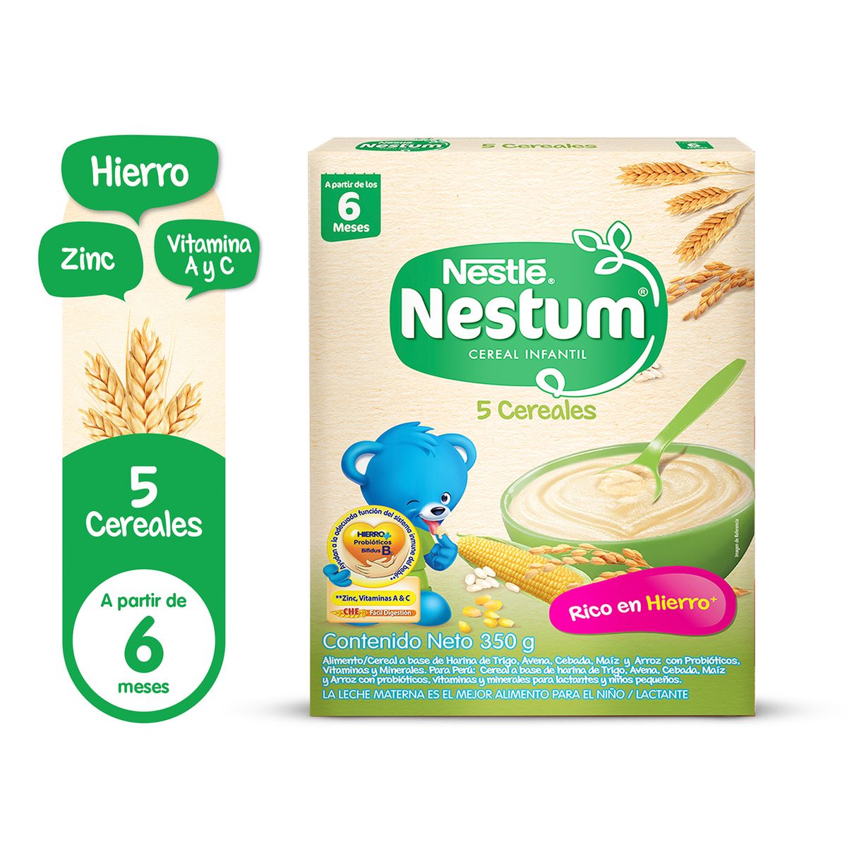 NESTUM - Cereal Infantil Nestum +Hierro 5 Cereales Caja 350 g