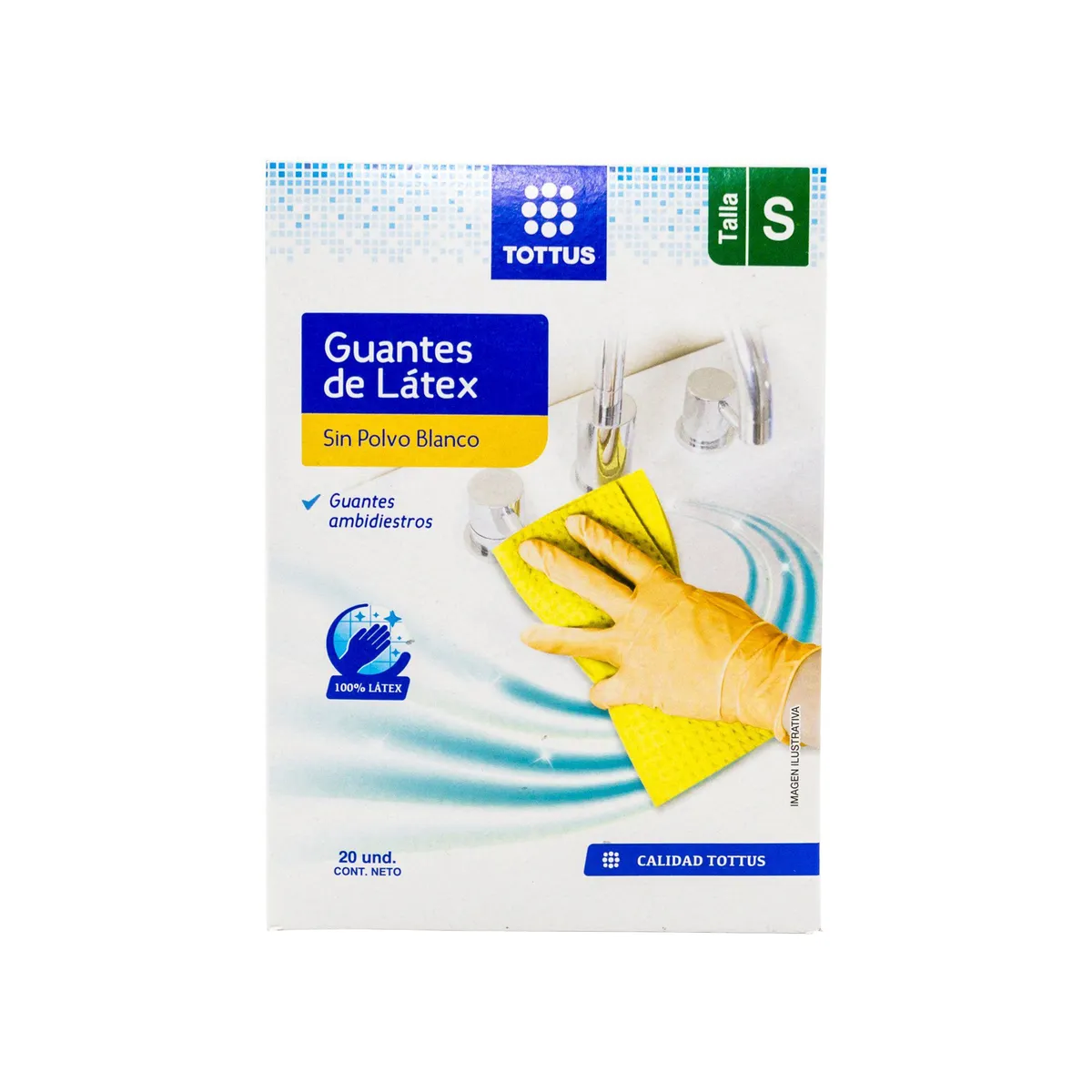 TOTTUS - Guantes de Latex sin Polvo Blanco Tottus Talla S Caja 20 Und