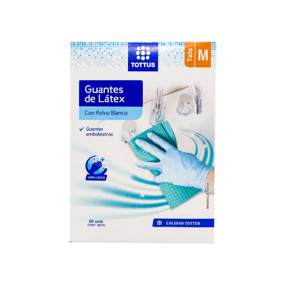 TOTTUS - Guantes de Latex con Polvo Blanco Tottus Talla M Caja 20 Und
