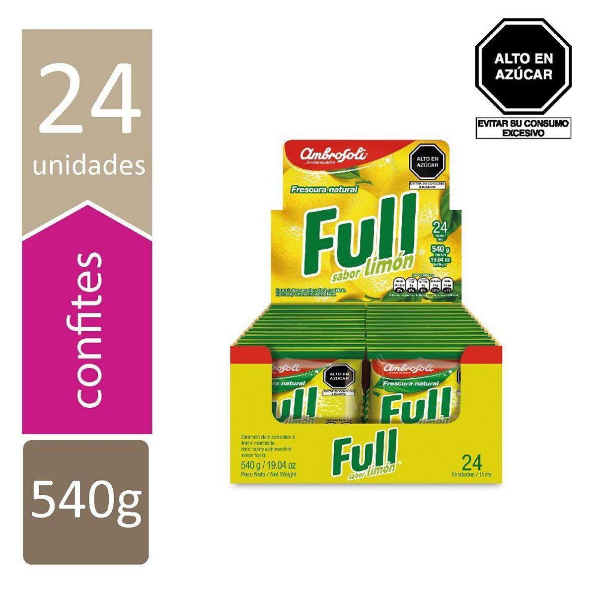 AMBROSOLI - Caramelo Ambrosoli Full Limón Menta Display 24 Und