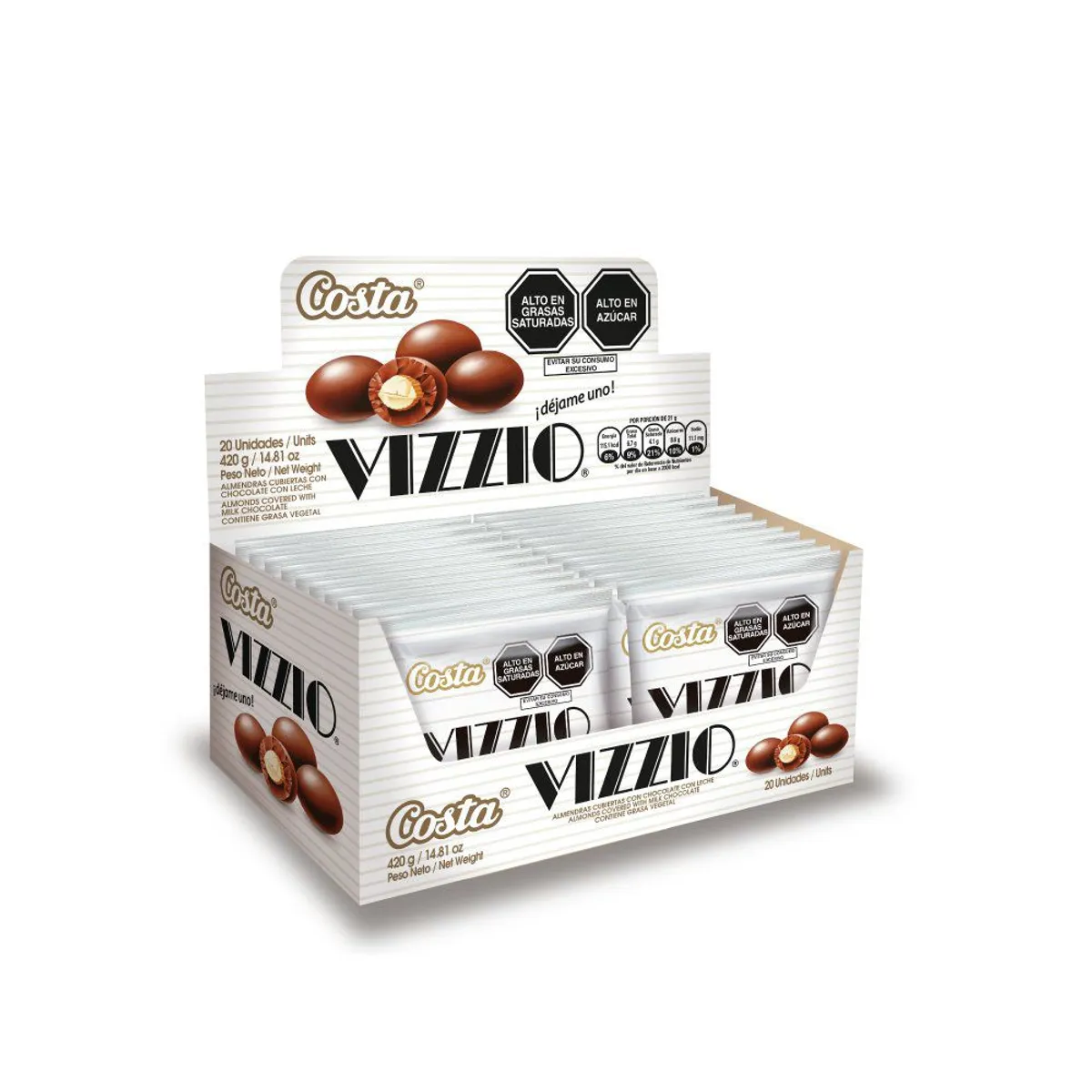 COSTA - Caja Almendras Cubiertas con Chocolate Vizzio 20 Unidades